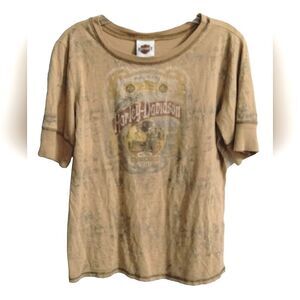 Harley Davidson Graphic Women's Top Mustard w/ Brown Stitching Sz XL Sanford FL